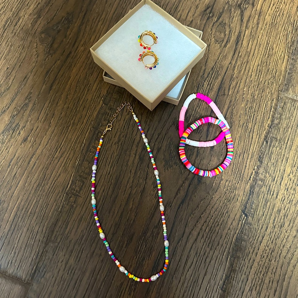 Rainbow Colorful Necklace, Bracelet, Earrings